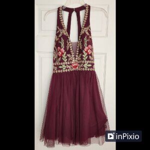 Blondie Nites Burgundy Beaded Tulle Homecoming Halter Dress Juniors 9